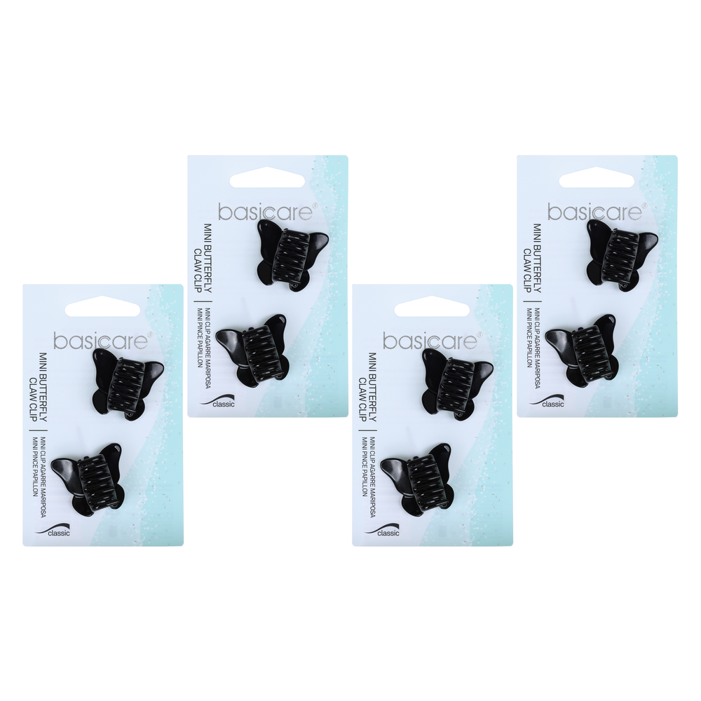 Basicare Black Mini Butterfly Hair Clips Bundle of 4 Secure Stylish Hold