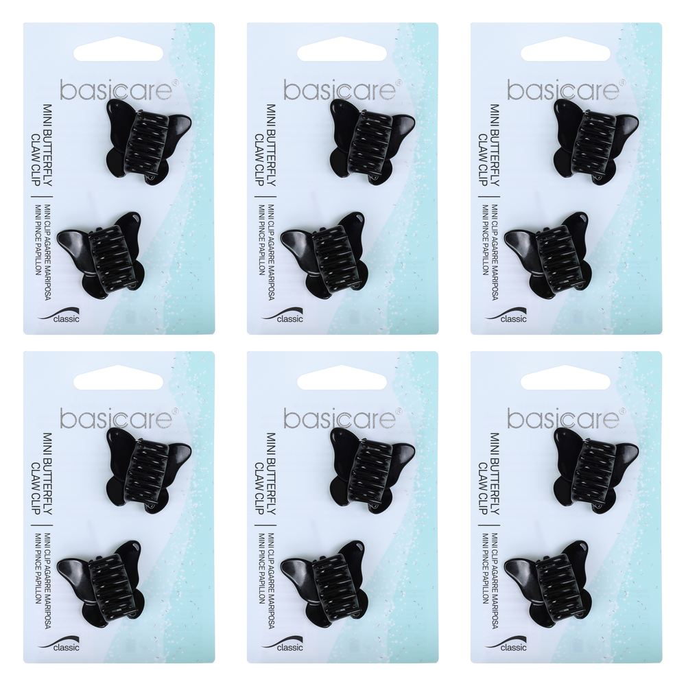 Basicare Black Mini Butterfly Hair Clips Bundle of 6