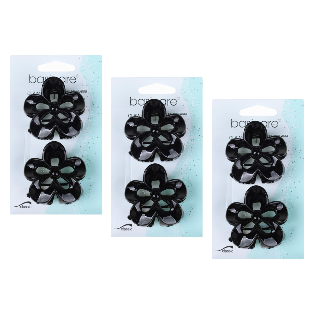 Basicare Black Flower Claw Hair Clips Bundle of 3