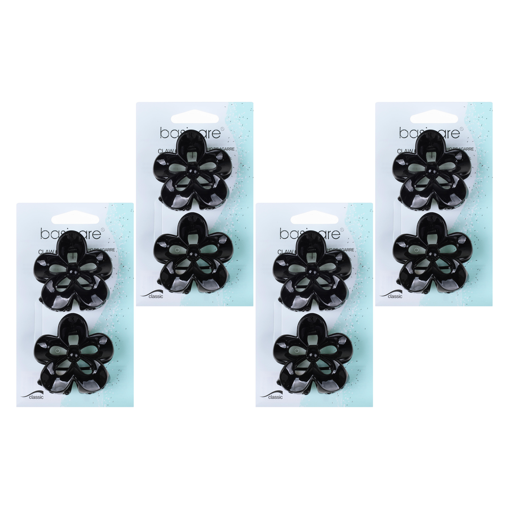 Basicare Black Flower Claw Hair Clips Pack of 4 Secure Stylish