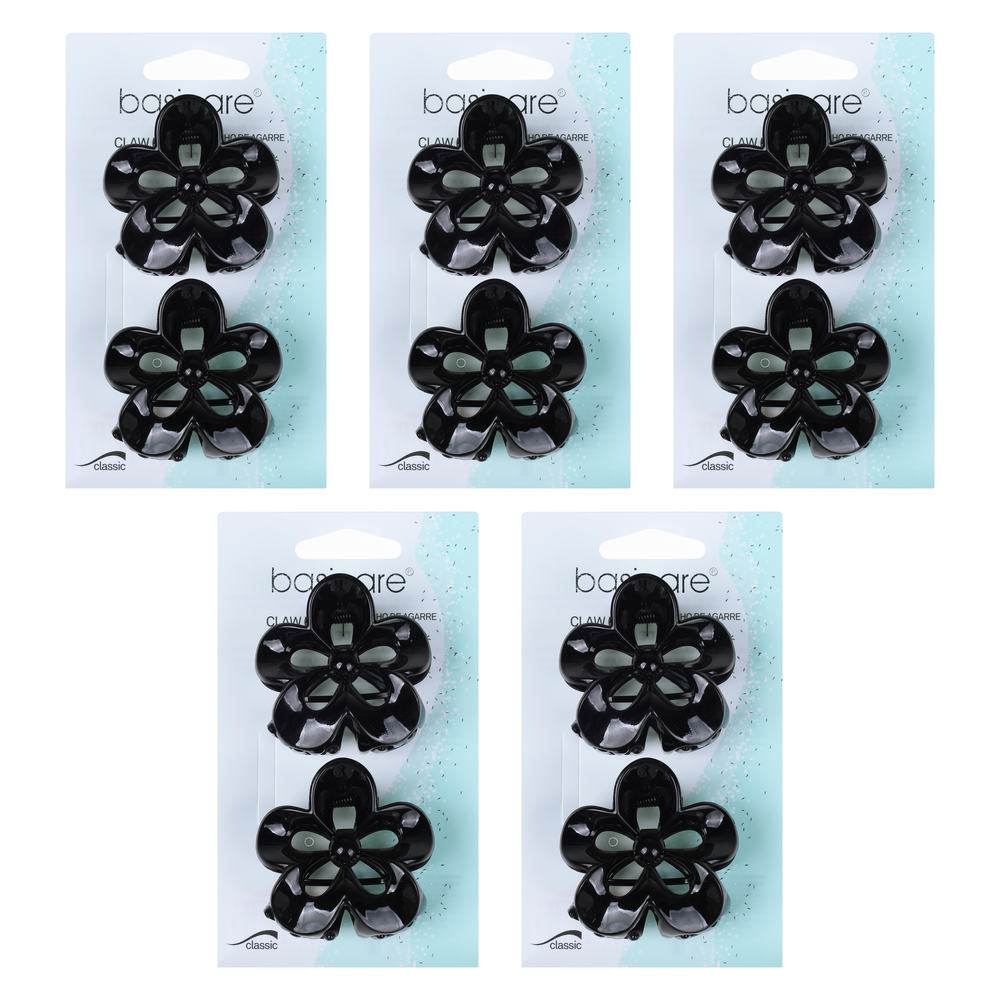 Basicare Black Flower Hair Clips Bundle of 5 Pack Secure Claw Accessories