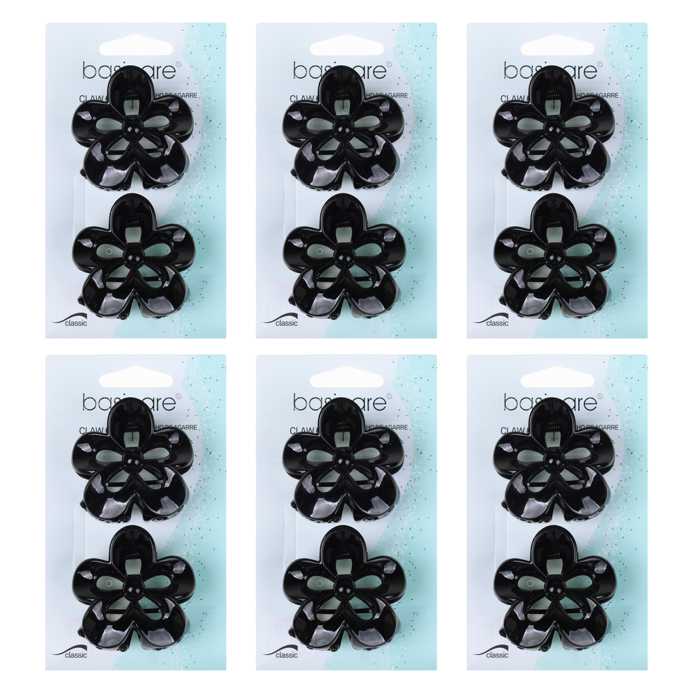 Basicare Black Flower Hair Clips Bundle of 6 Pack Secure Stylish Claw