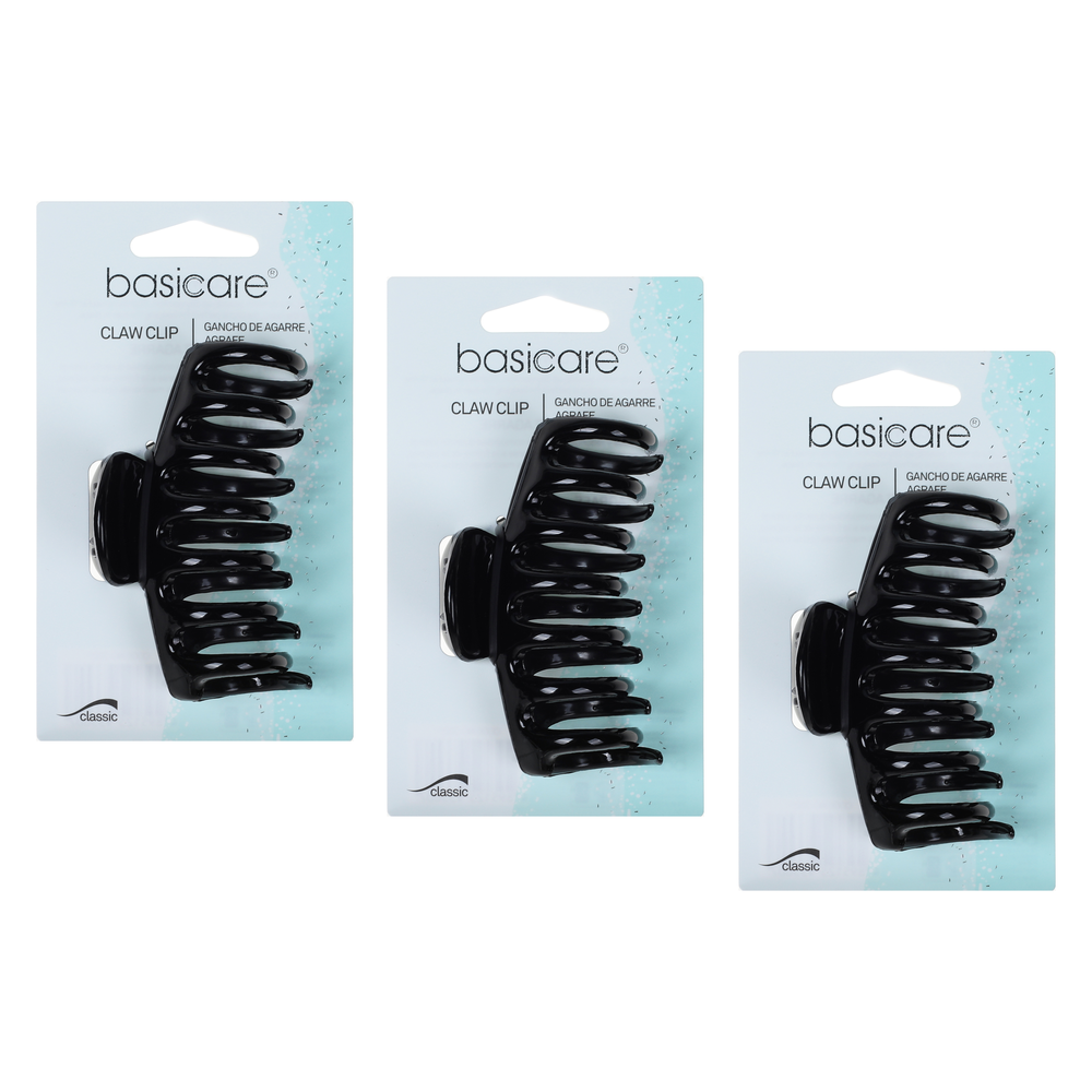 Basicare Large Black Hair Claw Clip 9cm 3 Pack Durable Strong Hold