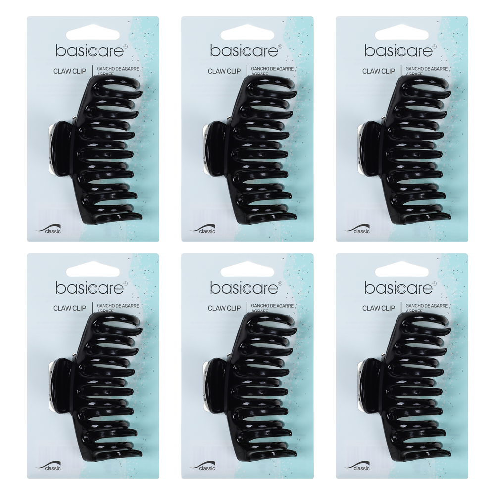 Basicare Large Black Hair Claw Clip 9cm Bundle of 6 Strong Durable