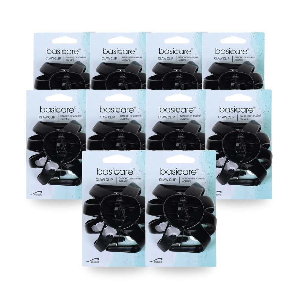 Basicare Black Octopus Claw Hair Clip 8.5cm Strong Hold Stylish Hair Accessory Pack of 10