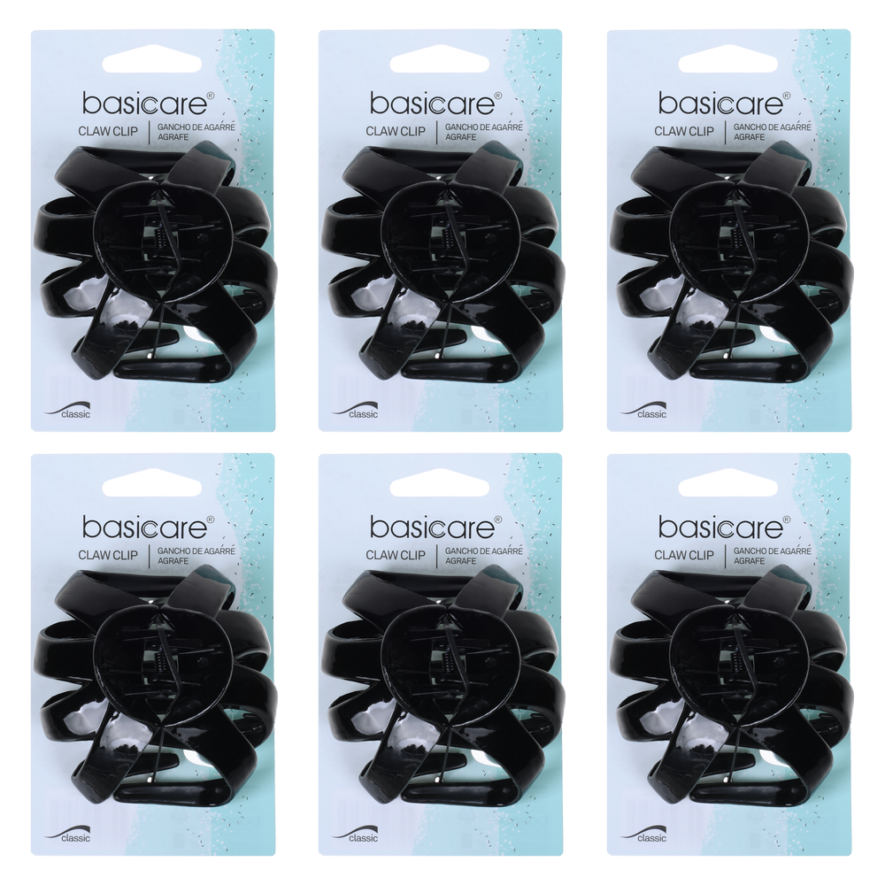 Basicare Black Octopus Claw Hair Clip 8.5cm Bundle of 6 Strong Hold