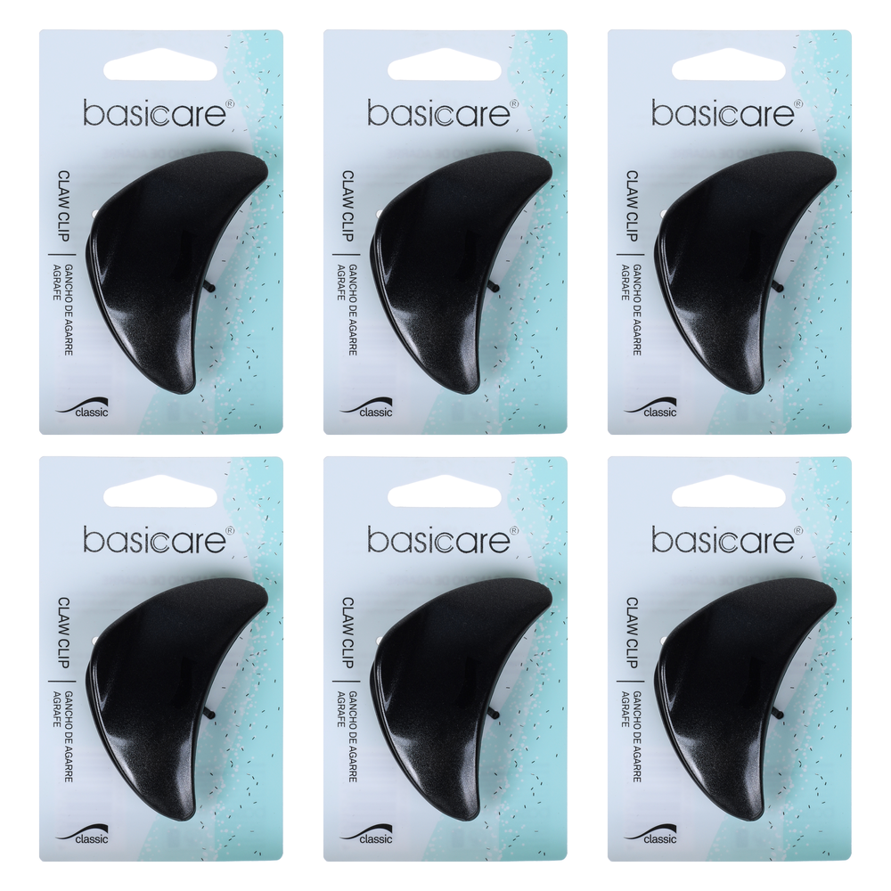 Basicare Claw Clip 7cm Black Strong Hold Hair Clip Bundle of 6