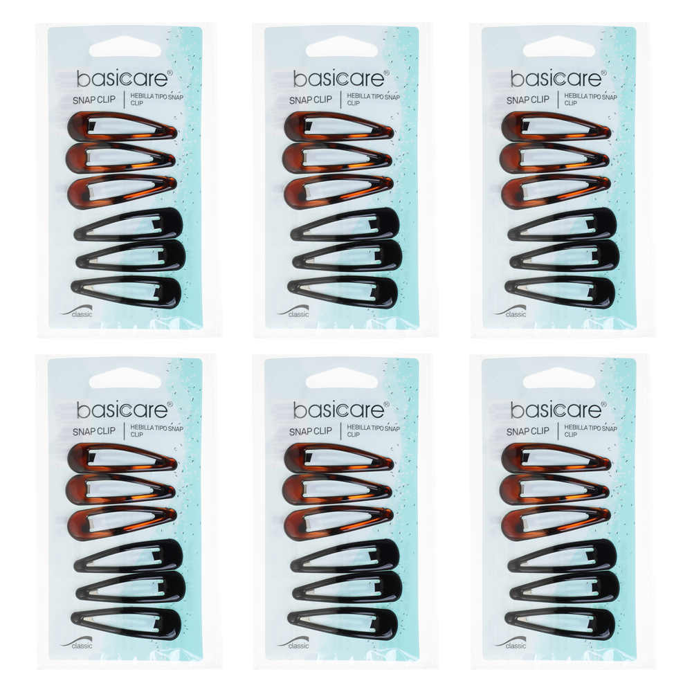 Basicare Shell Snap Hair Clips 4.8cm Bundle of 6 Secure Hold Pack