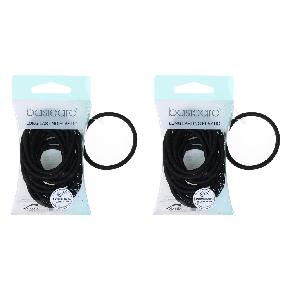Basicare Snag Free Round Hair Elastics Black 12pcs Secure No Metal Hair Ties x 2