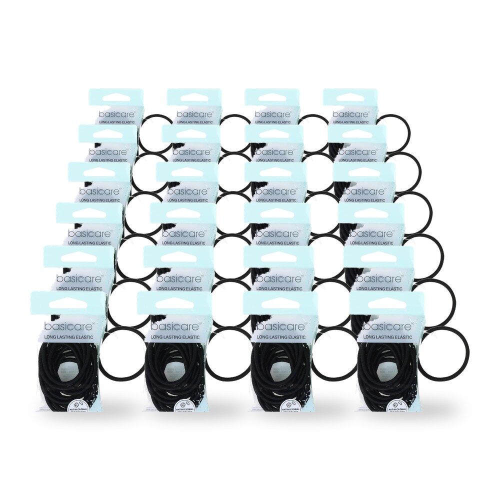 Basicare Snag Free Round Hair Elastics Black 12pcs Secure No Metal Hair Ties Bundle of 24