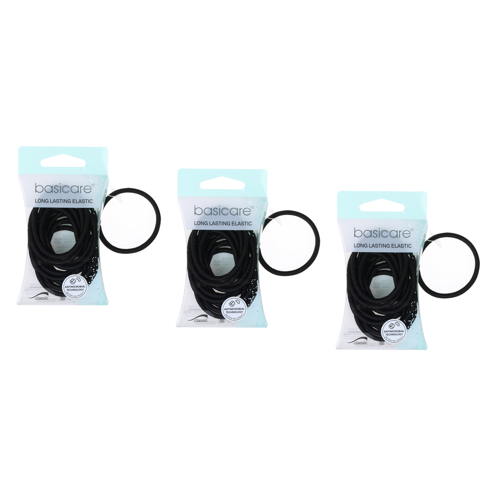 Basicare Snag Free Round Hair Elastics Black 12pcs Bundle of 3