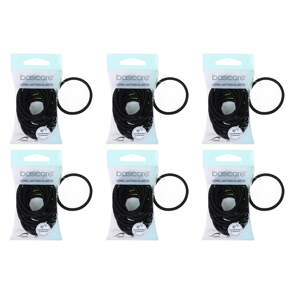 Basicare Snag Free Round Hair Elastics Black 12pcs Bundle of 6