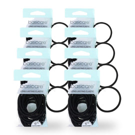 Basicare Snag Free Round Hair Elastics Black 12pcs Secure No Metal Hair Ties Bundle of 8