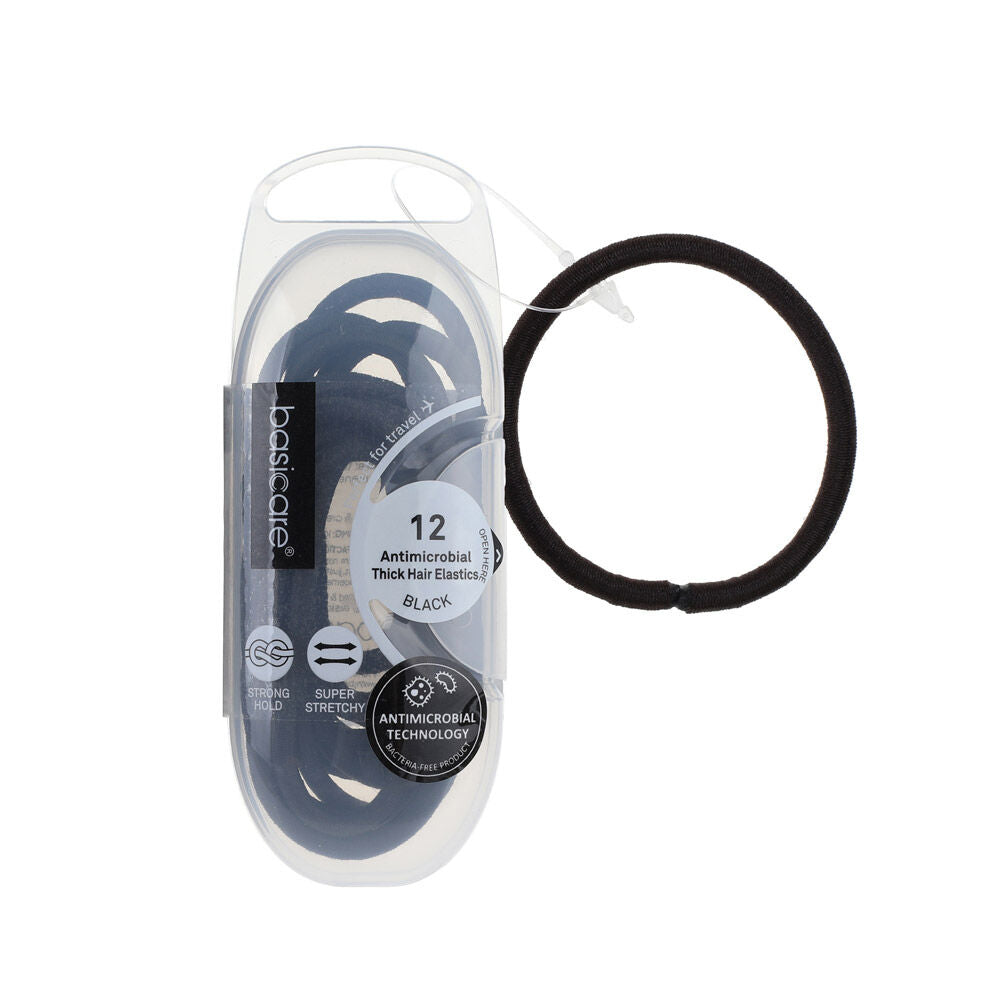 Basicare Snag Free Round Elastics Black 12pcs