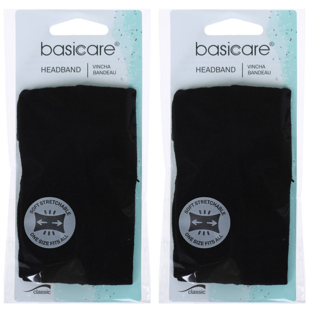 Basicare Adjustable Black Headband Hook and Loop Fastening for Hair Control x2