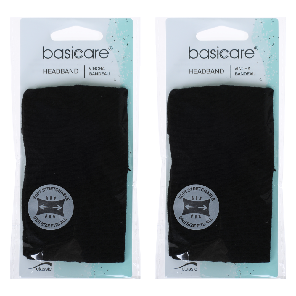 Basicare Adjustable Black Headband Hook and Loop Fastening for Hair Control x2