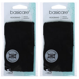 Basicare Adjustable Black Headband Hook and Loop Fastening for Hair Control x2