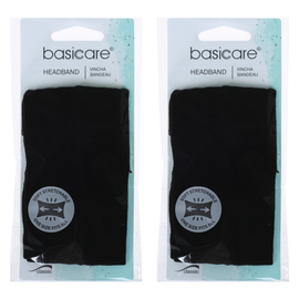 Basicare Adjustable Black Headband Hook and Loop Fastening for Hair Control x2