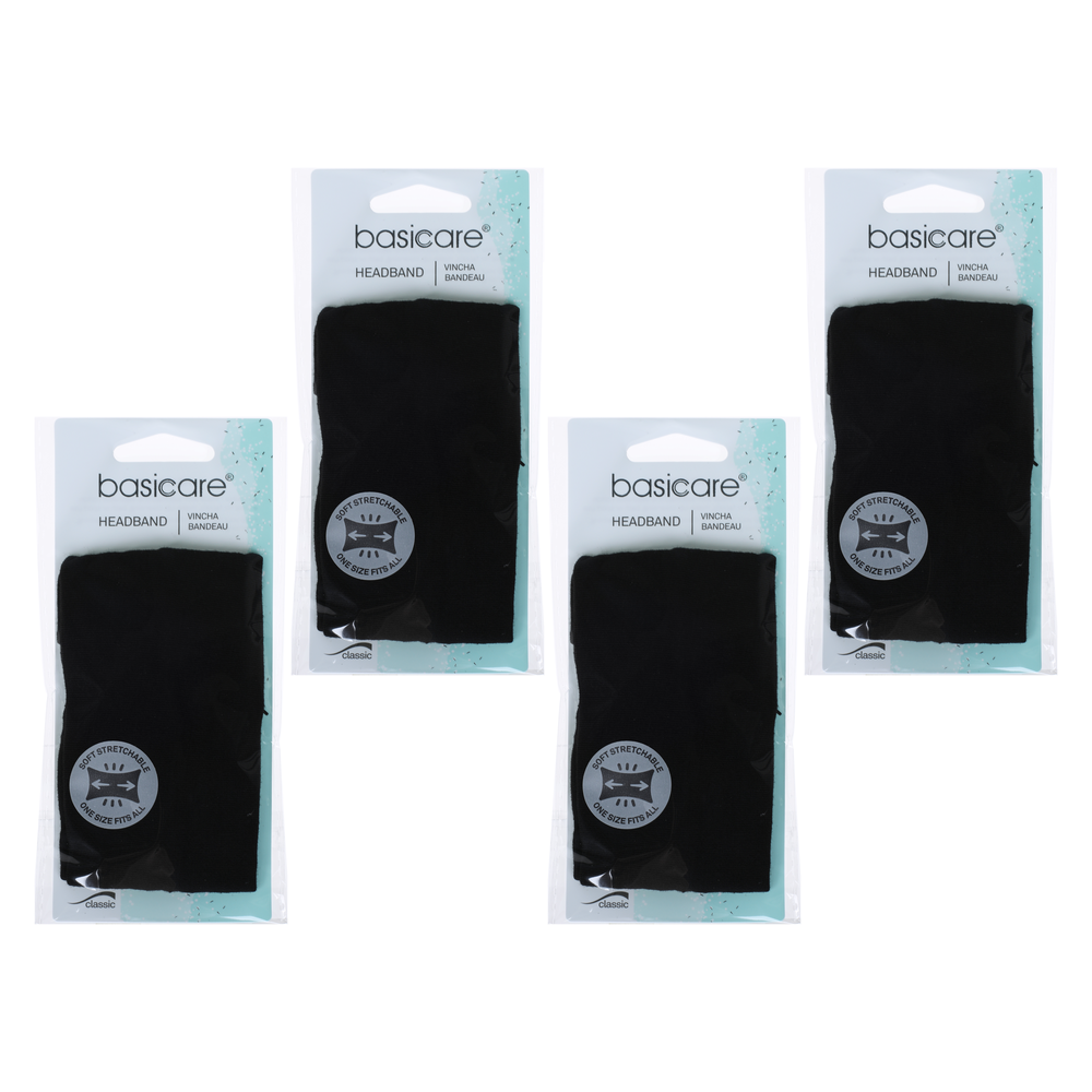 4 Pack Basicare Black Adjustable Headband Hook Loop Fastening Hair Control