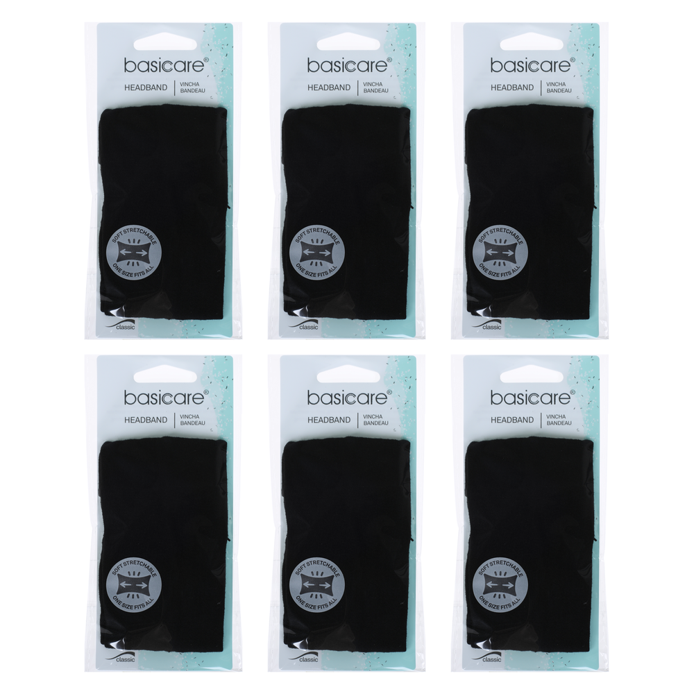 Basicare Black Adjustable Headband Hook and Loop Fastening 6 Pack Bundle