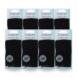 Basicare Black Adjustable Headband Hook and Loop Fastening for Hair Control Pack of 8