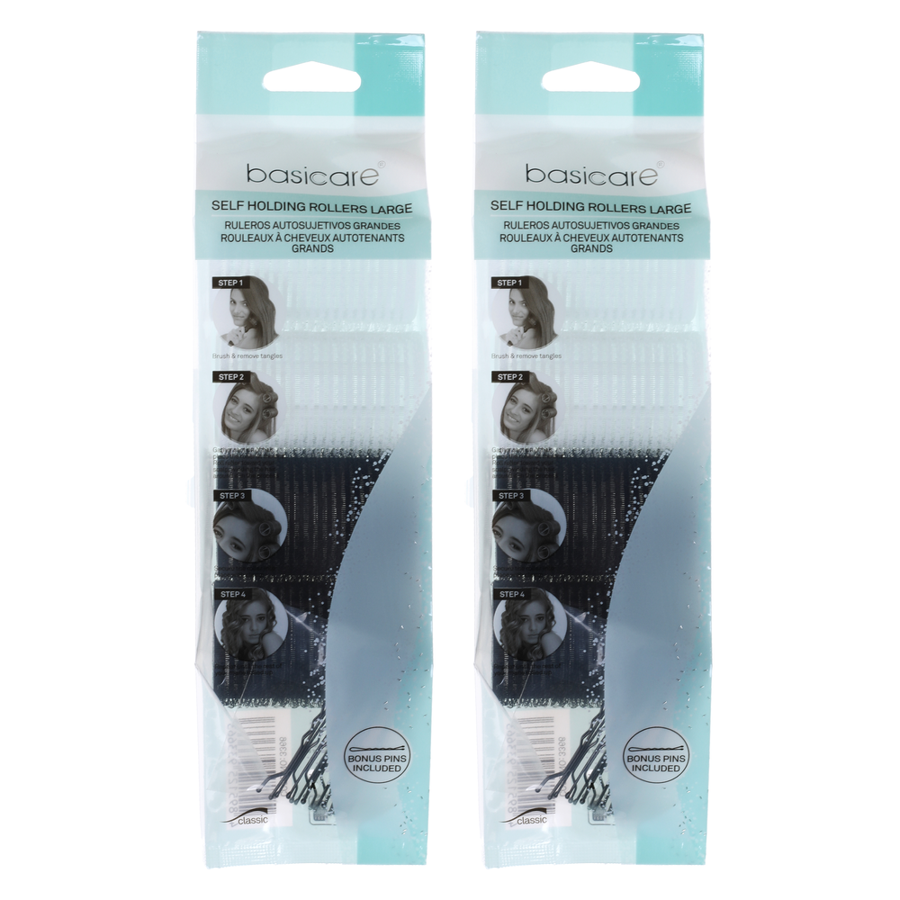 Basicare Self Holding Hair Rollers Large 4pc Set 6cm x 4cm