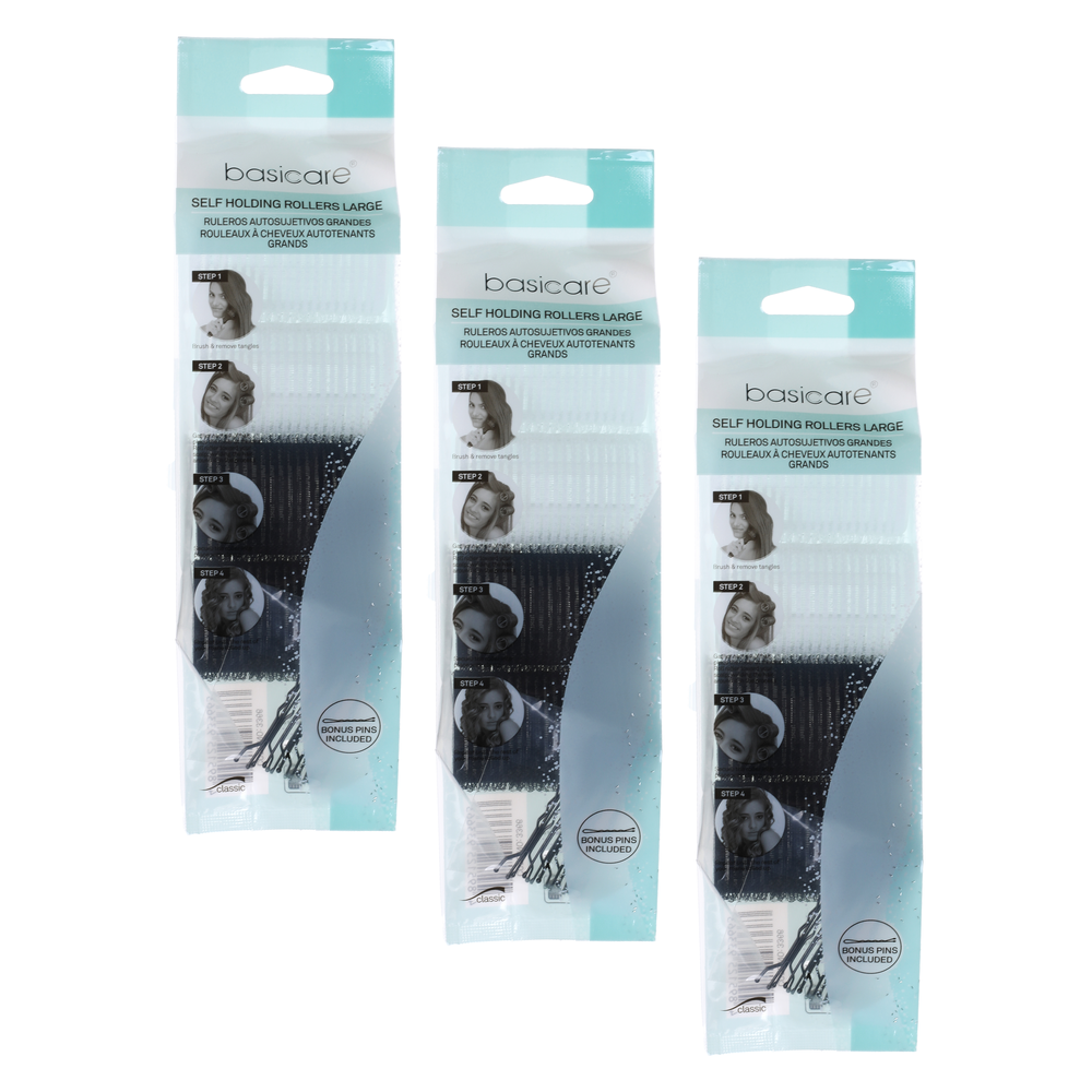 Basicare Self Holding Hair Rollers Large 4pcs 3 Pack 6cm x 4cm