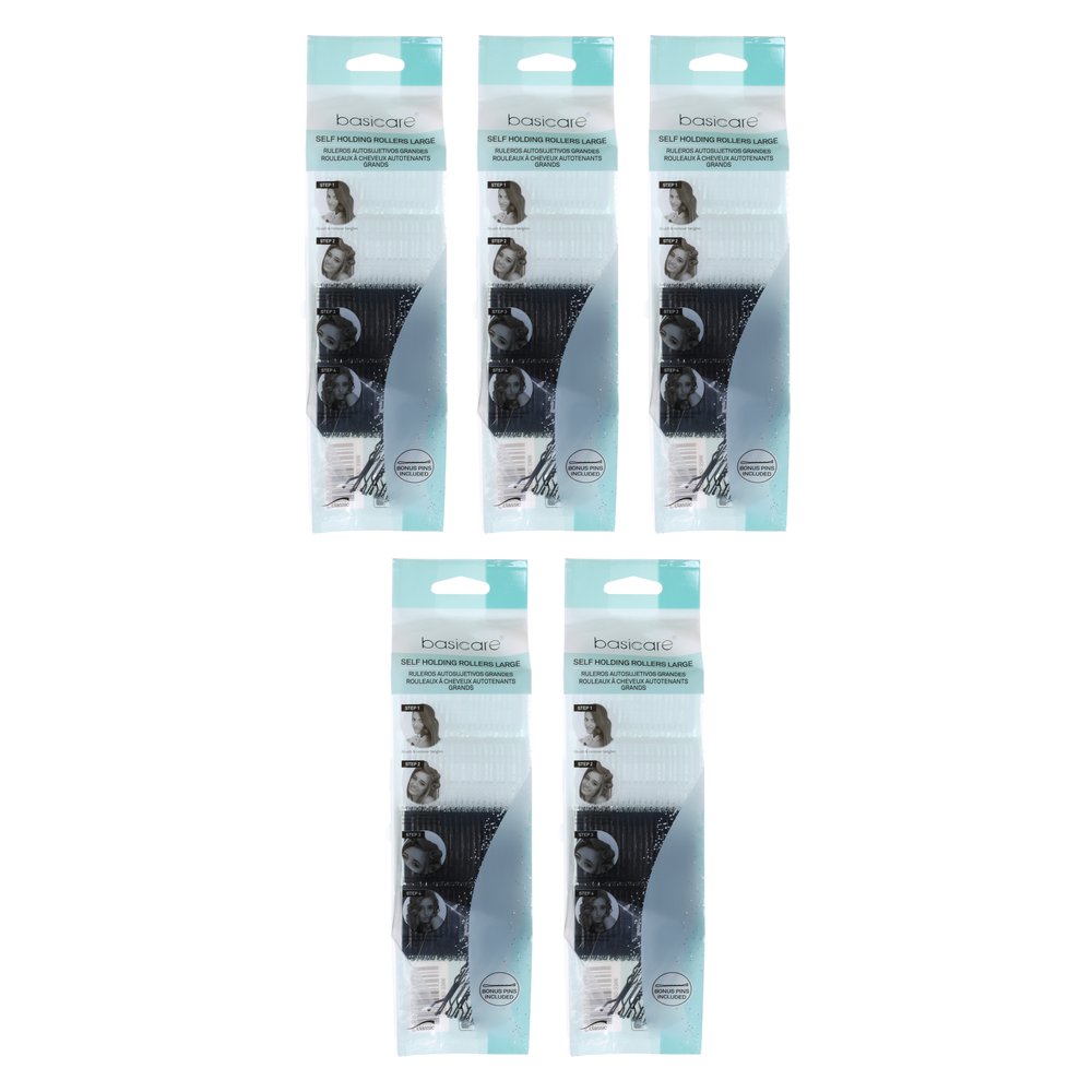 Basicare Self Holding Hair Roller Set Large 4pcs 6cm x 4cm Bundle of 5
