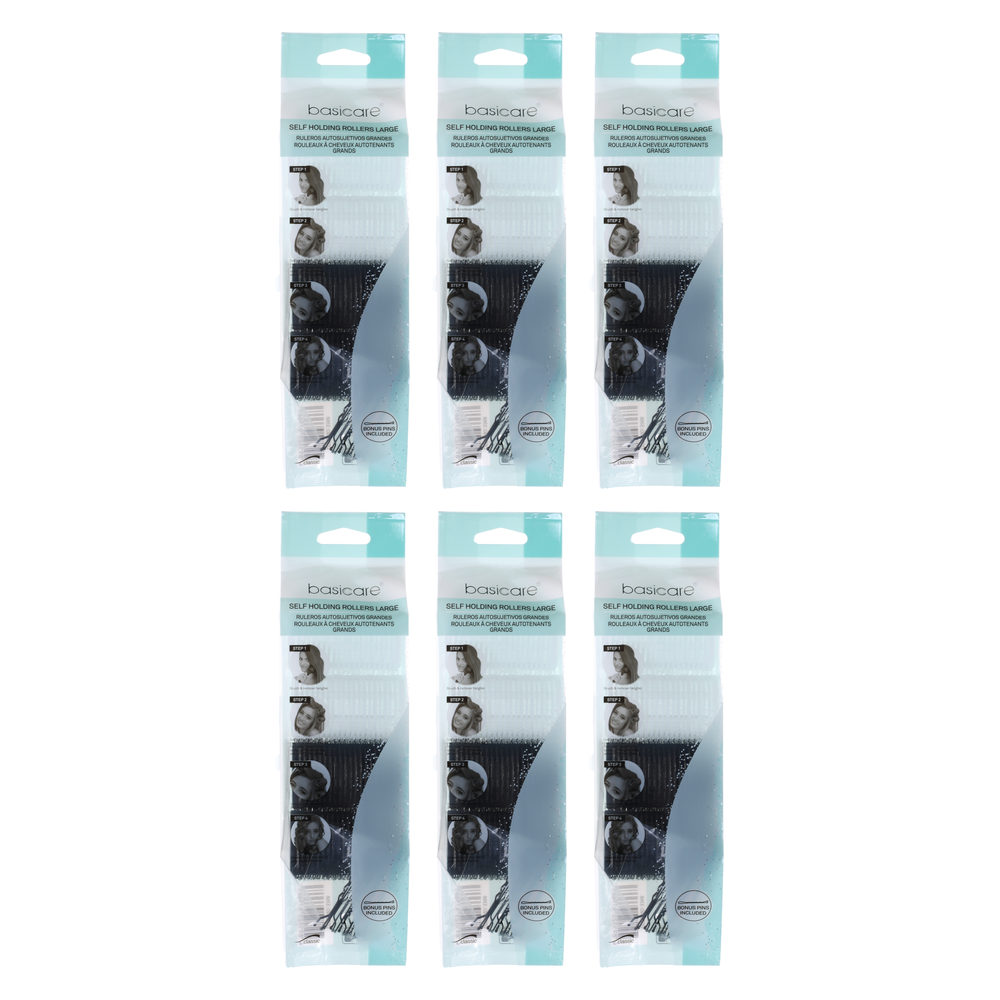 Basicare Self Holding Hair Rollers Large 4pcs Bundle of 6