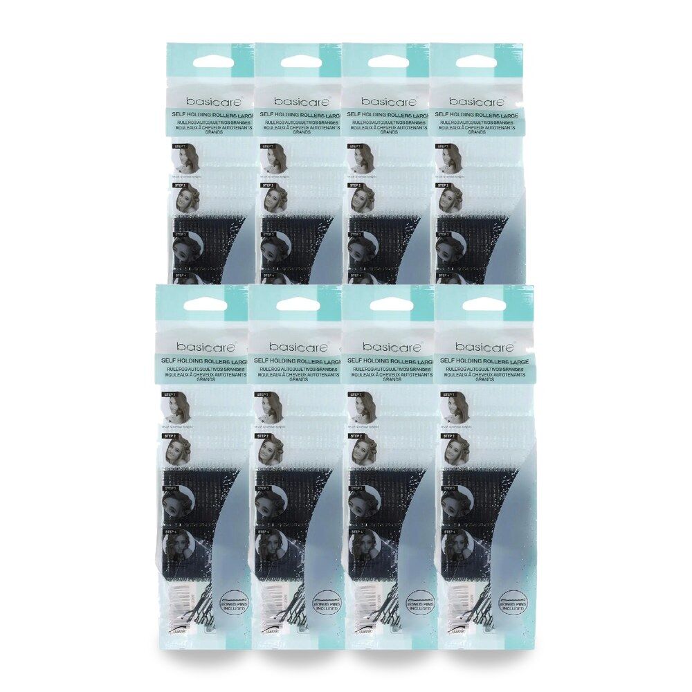 Basicare Self Holding Hair Rollers Large 4pcs 6cm x 4cm for Styling Bundle of 8