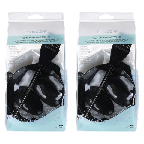 Basicare Hair Tint Tool Kit 2 Pack Bowl Brush Cap Gloves Pouch