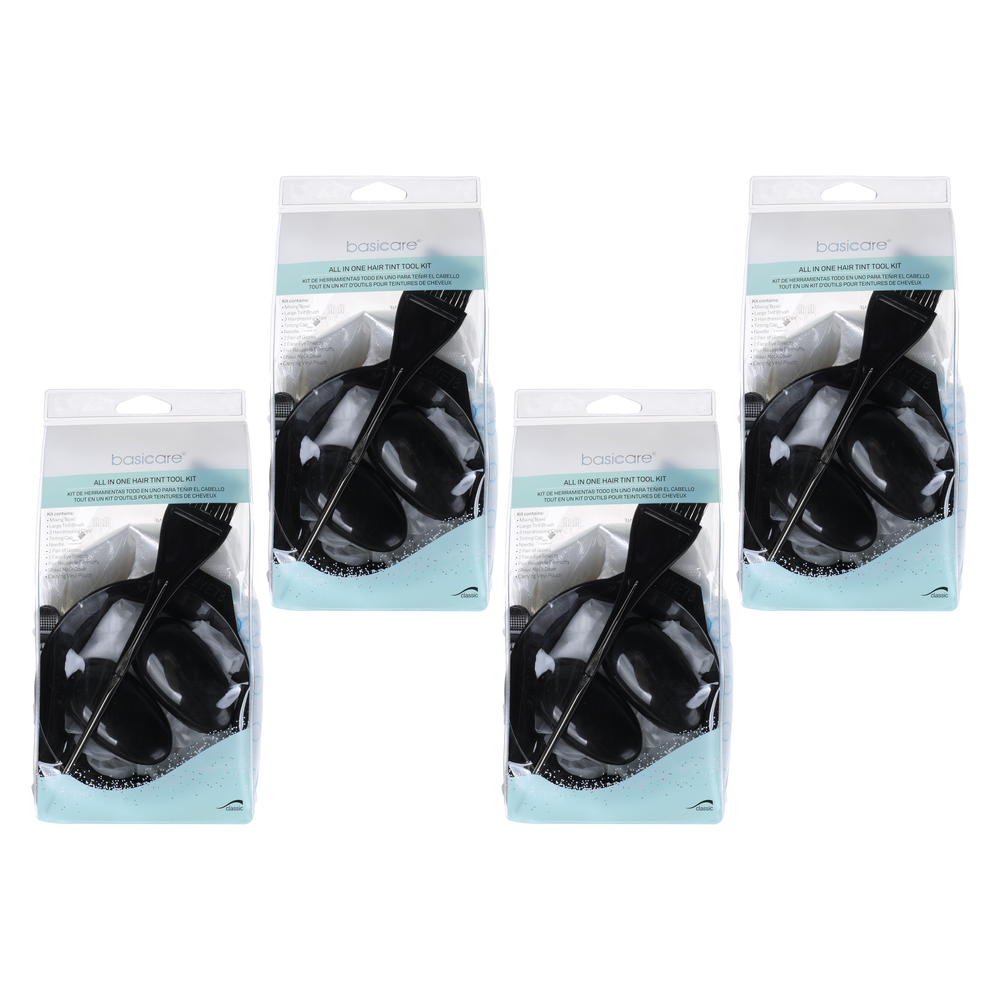 Basicare Hair Tint Tool Kit Bundle of 4 Bowl Brush Cap Gloves Pouch