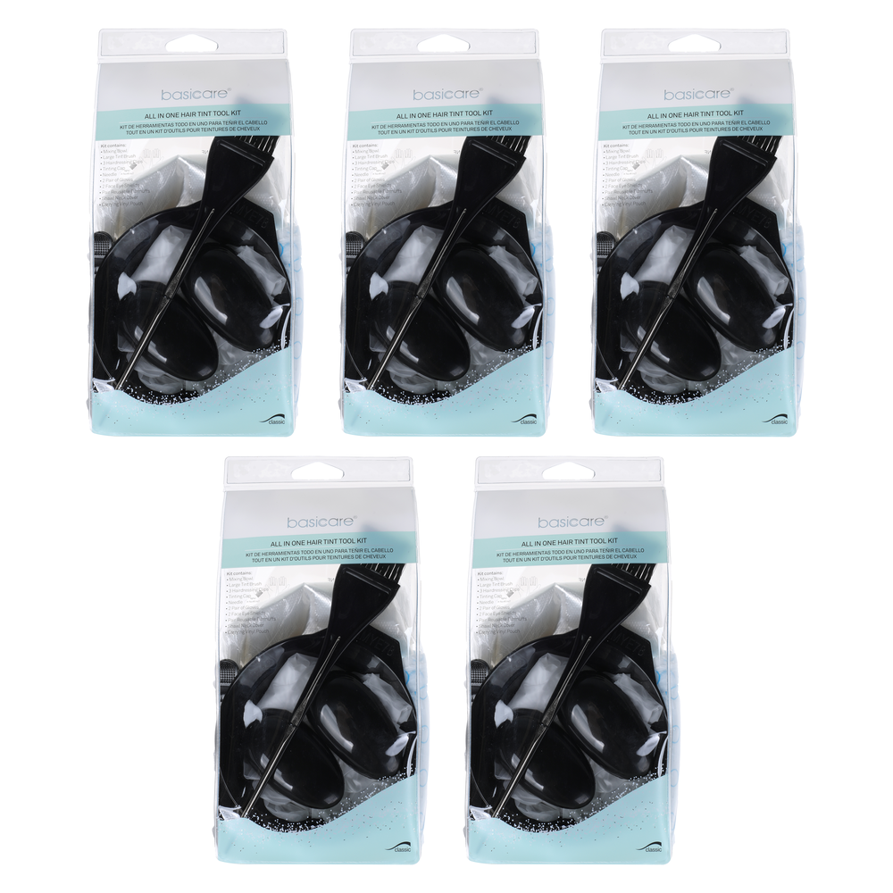 Basicare Hair Tint Tool Kit 5 Pack Bowl Brush Cap Gloves Pouch