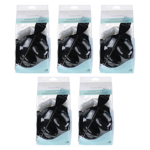 Basicare Hair Tint Tool Kit 5 Pack Bowl Brush Cap Gloves Pouch