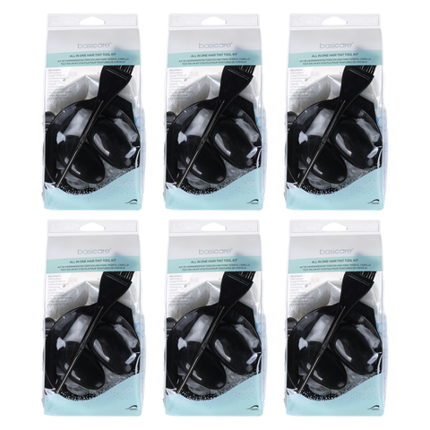 Basicare Hair Tint Tool Kit Bundle of 6 Bowl Brush Cap Gloves Pouch