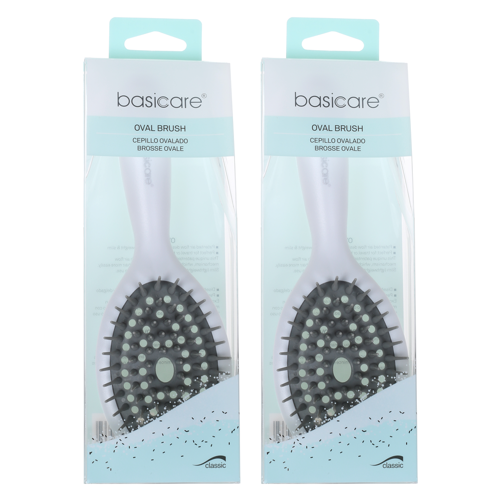 Basicare Oval Wet Brush Anti Static Cushion Ergonomic Handle Pack of 2