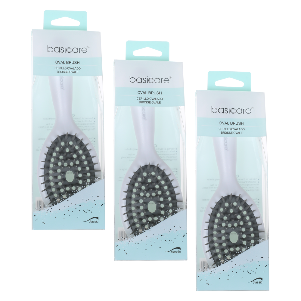 Basicare Oval Wet Hair Brush Bundle of 3 Anti Static Cushion Ergonomic Handle