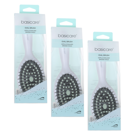 Basicare Oval Wet Hair Brush Bundle of 3 Anti Static Cushion Ergonomic Handle