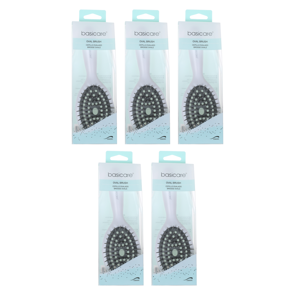 Basicare Oval Hair Wet Brush Anti Static Cushion Ergonomic Handle Bundle of 5