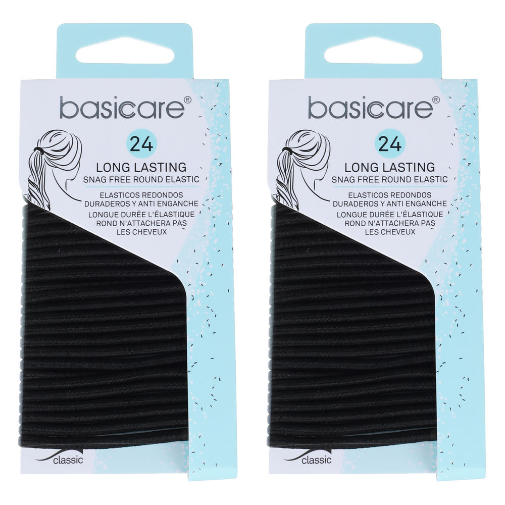 Basicare Elastic Black Hair Bands 24pcs 4mm No Metal Tangle Free x 2