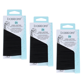 Basicare Elastic Black Hair Bands 24pcs 4mm No Metal Tangle Free 3 Pack