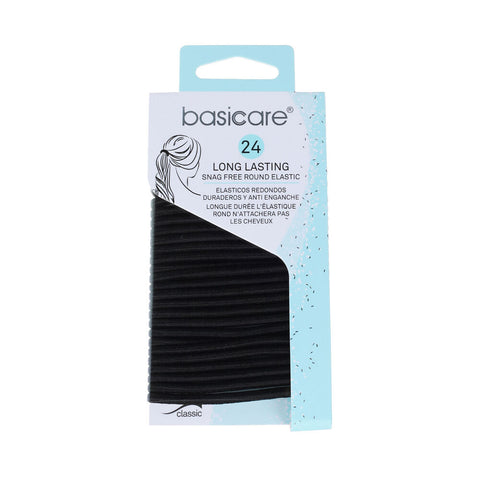 Basicare Elastic Black Hair Bands 24pcs 4mm No Metal Tangle Free