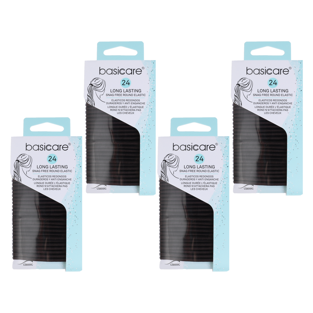 Basicare Bundle of 4 Elastic Brown Hair Bands 24pcs 4mm No Metal Tangle Free