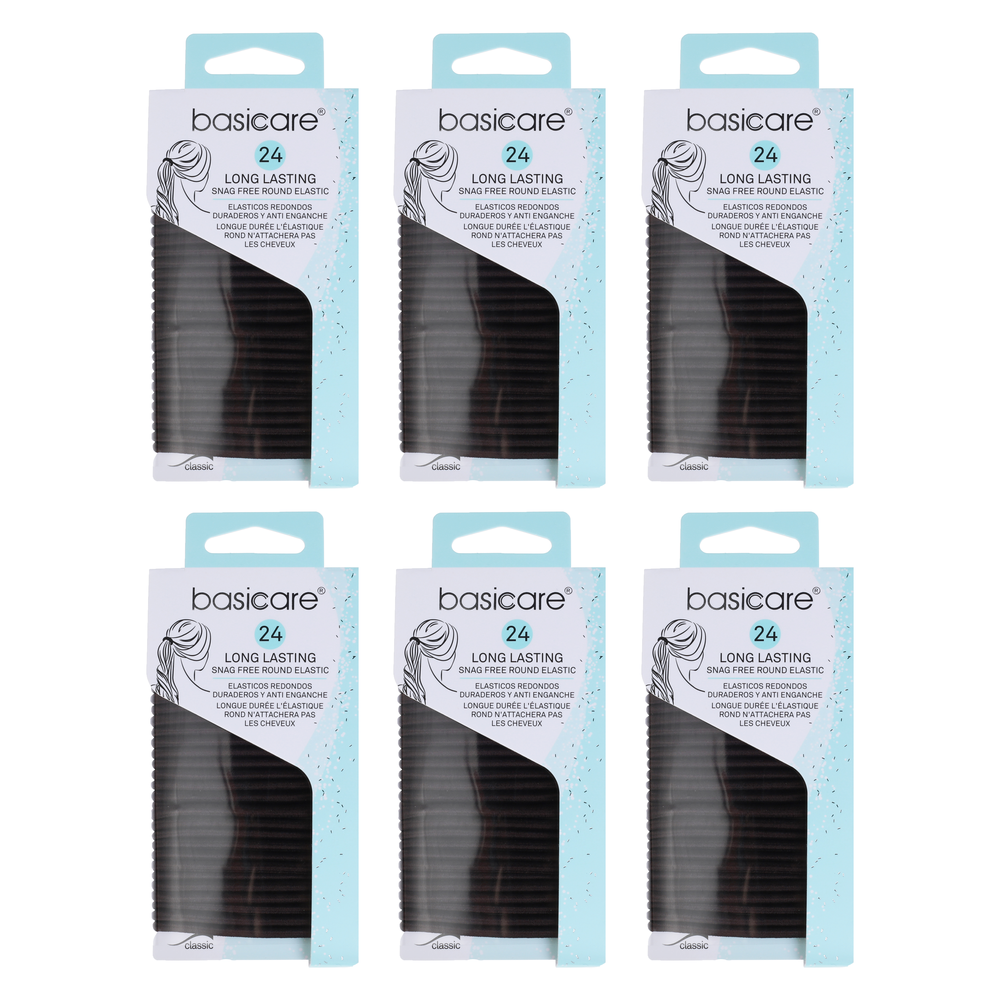 Basicare Elastic Brown Hair Bands 24pcs 4mm No Metal Tangle Free Bundle of 6