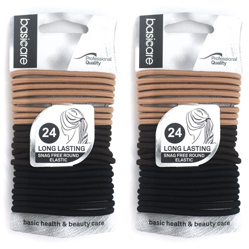 Basicare Multi Color Elastic Hair Bands 24pcs 4mm No Metal Snag Free x 2