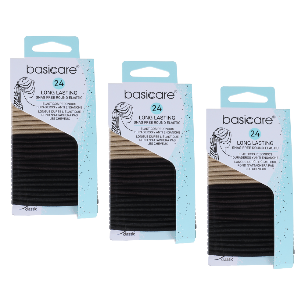Basicare 24pcs Multi Color Elastic Hair Bands 4mm No Metal Bundle of 3