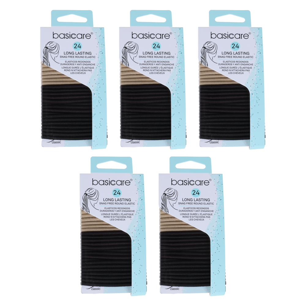 Basicare Multi Color Elastic Hair Bands 24pcs 4mm No Metal Bundle of 5