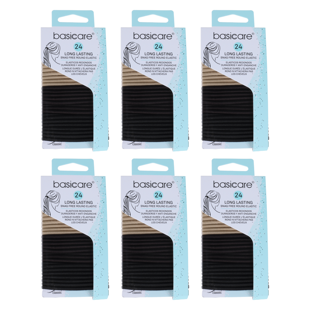 Basicare Multi Color Elastic Hair Bands 24pc 4mm No Metal Bundle of 6