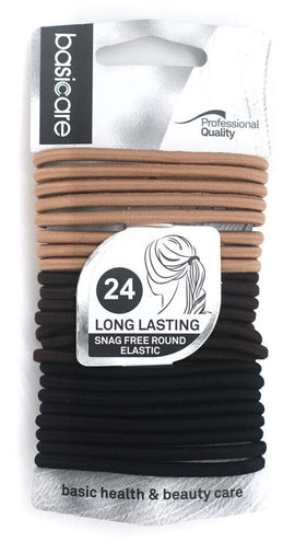 Basicare Multi Color Elastic Hair Bands 24pcs 4mm No Metal Snag Free