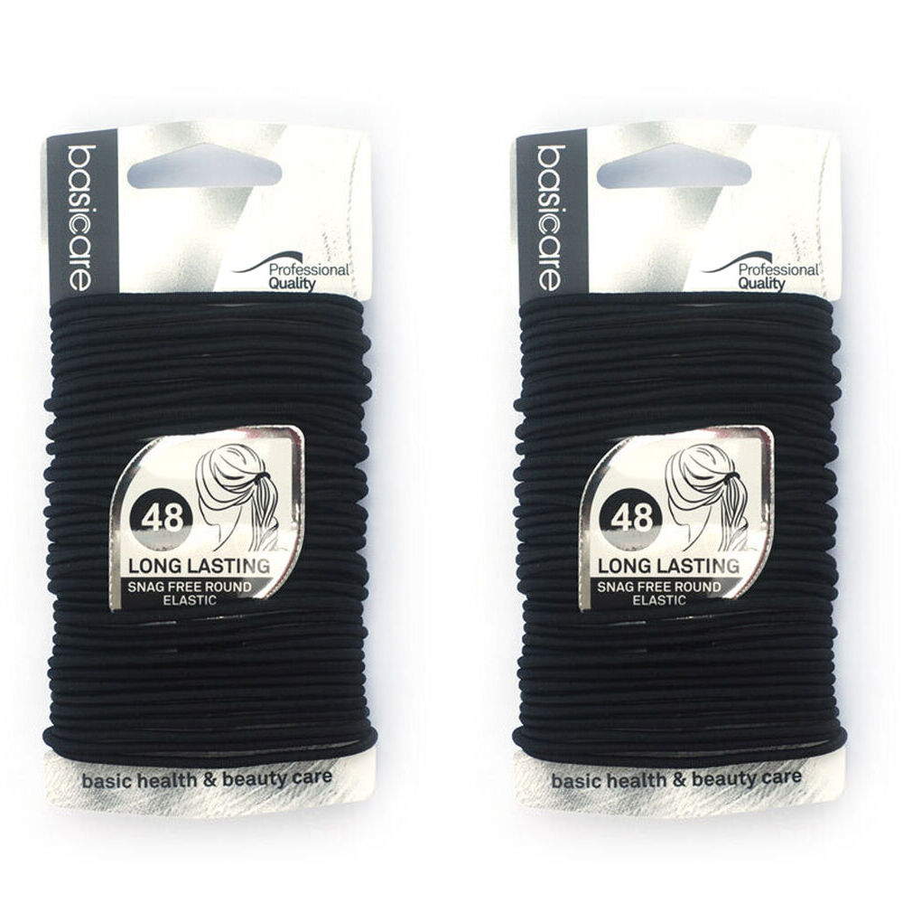 Basicare Round Elastic Hair Ties Black 48pcs No Metal Snag Free x 2